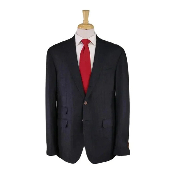 Domenico Vacca Other - Domenico Vacca Dark Blue Tonestripe Fleece Wool 2-Btn Handmade Suit 44R 44L